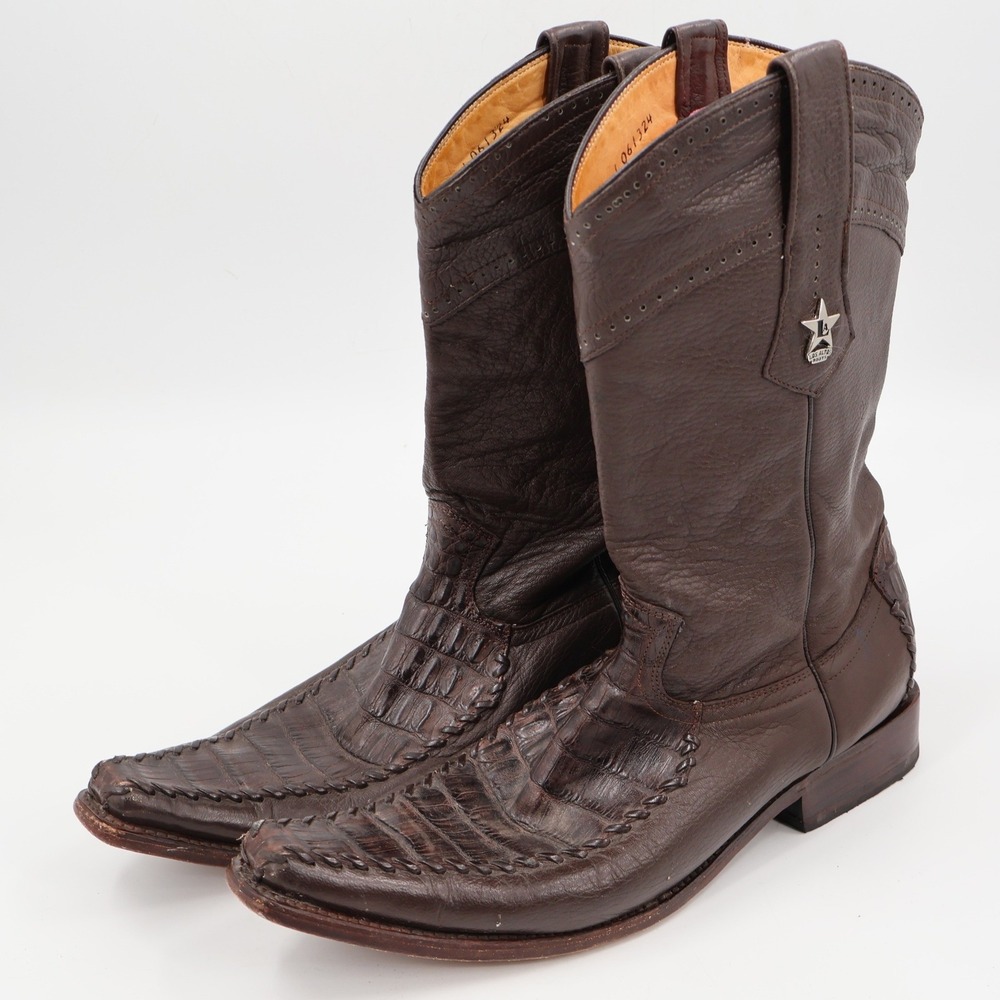 Los Altos Western Boots Mens 11 Brown Genuine Crocodile Snipβ Toe Whipstitch